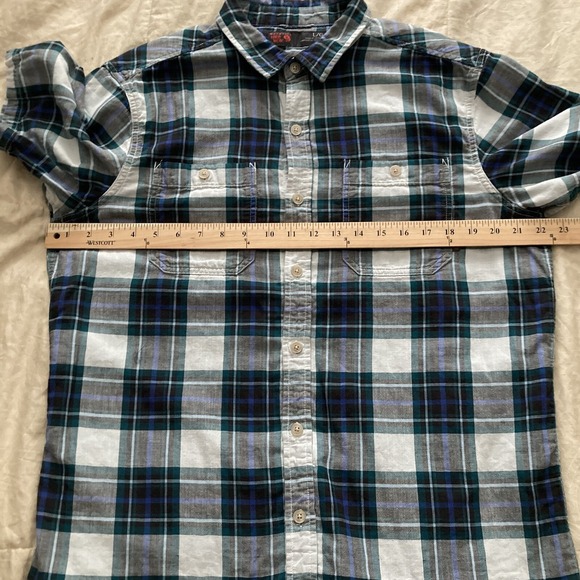Mountain Hardwear Men L SS Button Up Lined Cotton Shirt Plaid B&W Outdoor Hiking - Picture 7 of 12